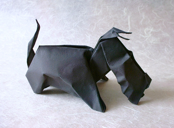 wet folded origami dog by Eric Joisel