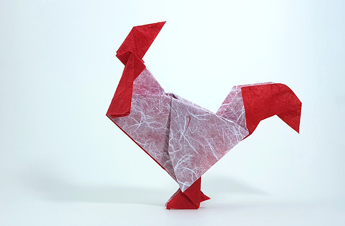 Origami Rooster with spurs by Marc Vigo Anglada folded by Gilad Aharoni