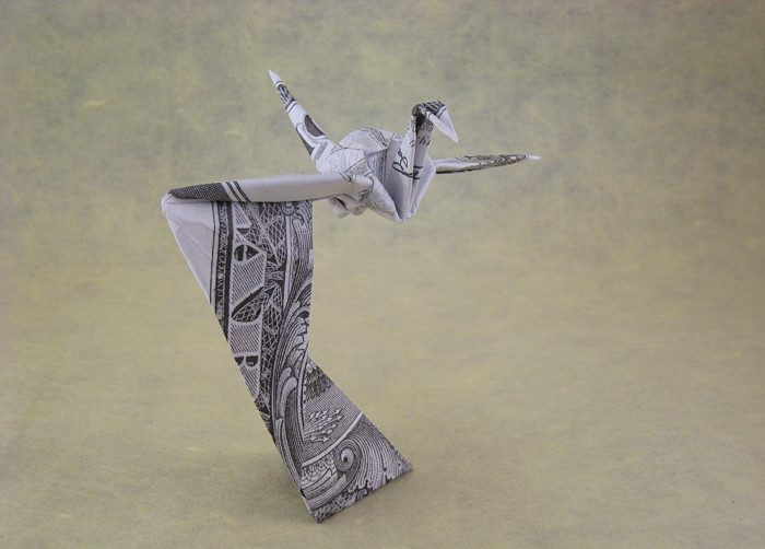 Origami Crane on a stand by David Shall folded by Gilad Aharoni