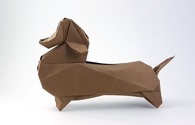 Origami Dachshund by Zhen-Ming Huang folded by Gilad Aharoni