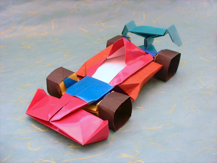 Origami Formula-1 race car by Fumiaki Kawahata folded by Gilad Aharoni