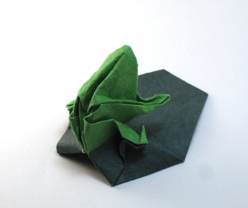 Origami Frog on lily pad by Patricia Crawford folded by Gilad Aharoni