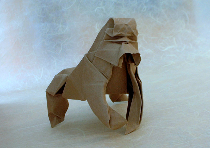 wet folded origami gorilla by Herman Van Goubergen