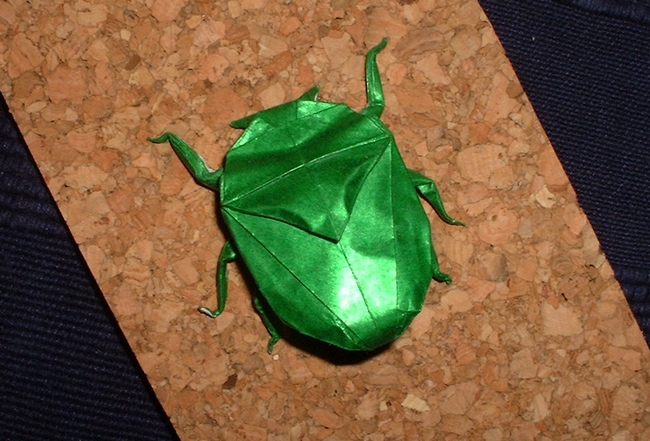 Origami Green bug by Lionel Albertino folded by Gilad Aharoni