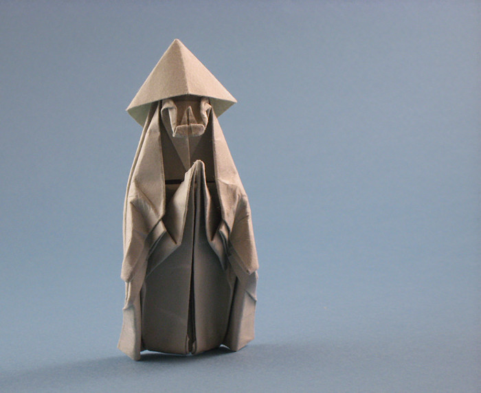 Origami Stone statue of Jizo wearing a shade by Kawai Toyoaki folded by Gilad Aharoni