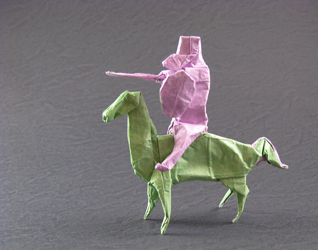 Origami Knight on horseback by Peter Engel folded by Gilad Aharoni