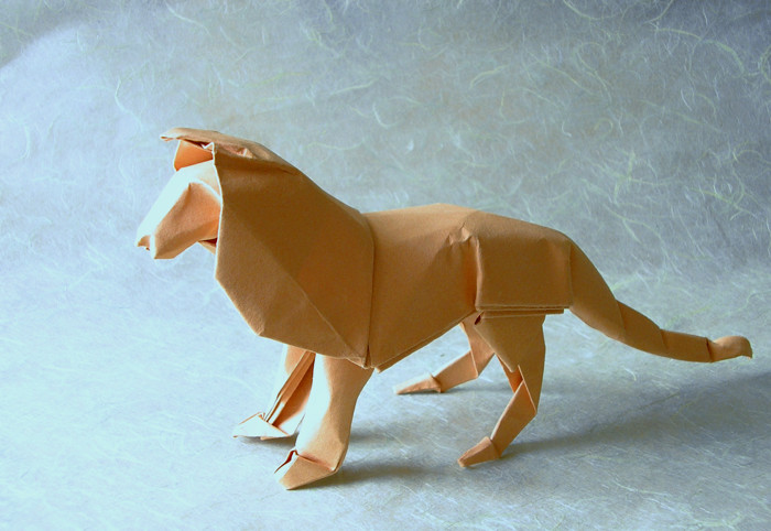 wet folded origami lion by David Brill