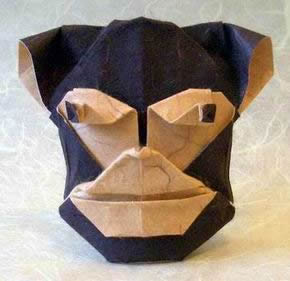 Origami Monkey mask by Robin Glynn folded by Gilad Aharoni