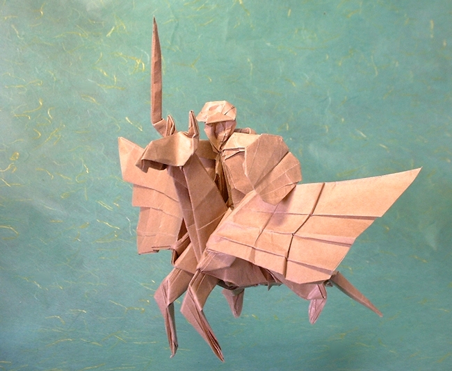 Origami Pegasus with knight by Miyajima Noboru folded by Gilad Aharoni