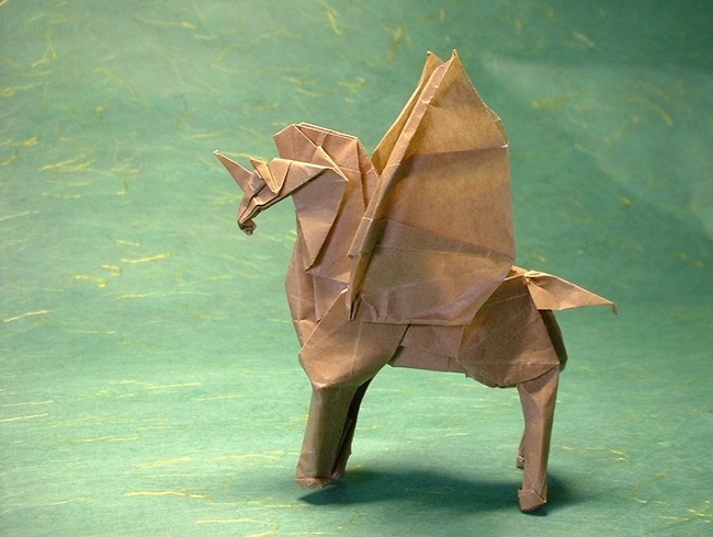 Origami Pegasus with Unicorn by Fumiaki Kawahata folded by Gilad Aharoni