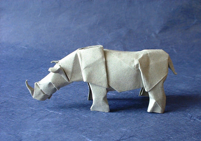 Origami Rhinoceros by Lionel Albertino folded by Gilad Aharoni