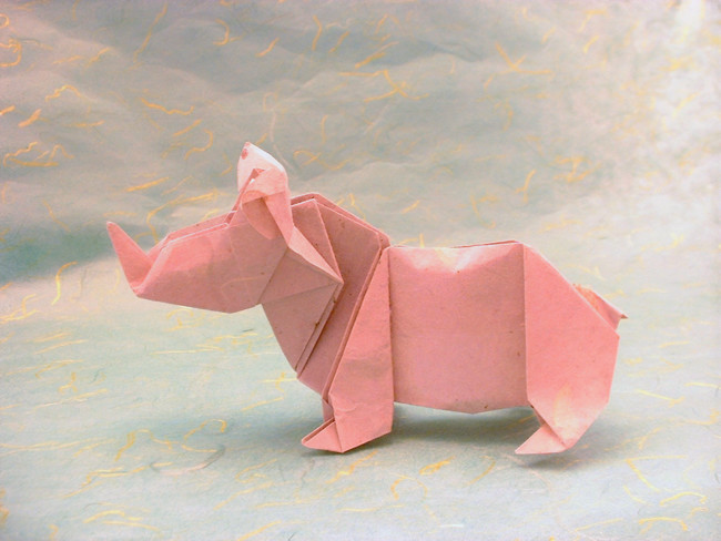Origami Rhinoceros by Edwin Corrie folded by Gilad Aharoni