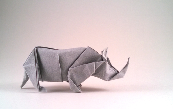 Origami Rhinoceros by Fumiaki Kawahata folded by Gilad Aharoni