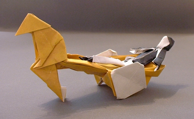 Origami Rickshaw and Coolie by Neal Elias folded by Gilad Aharoni