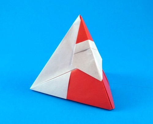 Origami Santa Claus tetrahedron box by Makoto Yamaguchi folded by Gilad Aharoni
