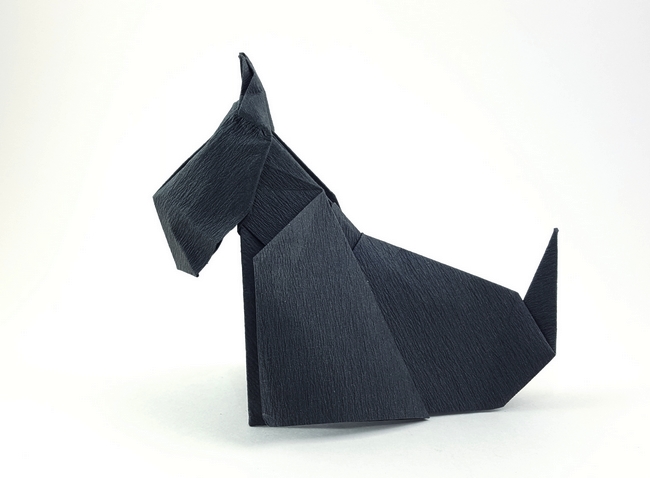Origami Scottish terrier by Fumiaki Kawahata folded by Gilad Aharoni
