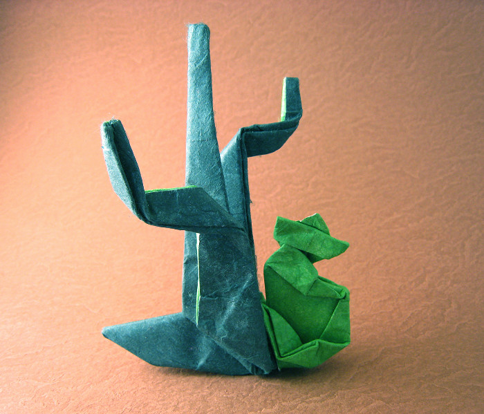Origami Siesta - man with cactus by Neal Elias folded by Gilad Aharoni