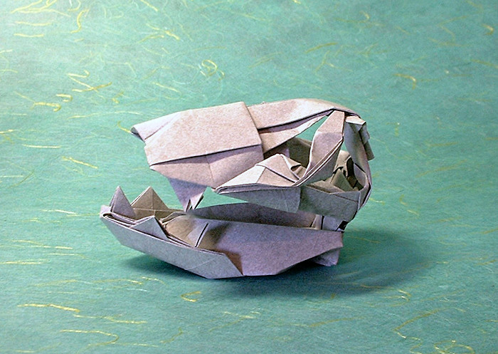 Origami Tyrannosaurus skull by Fumiaki Kawahata folded by Gilad Aharoni