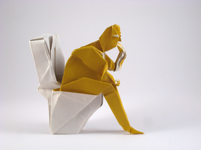 Origami Thinker - man on toilet by Fernando Gilgado Gomez folded by Gilad Aharoni