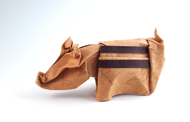 Origami Wild boar piglet by Jozsef Zsebe folded by Gilad Aharoni
