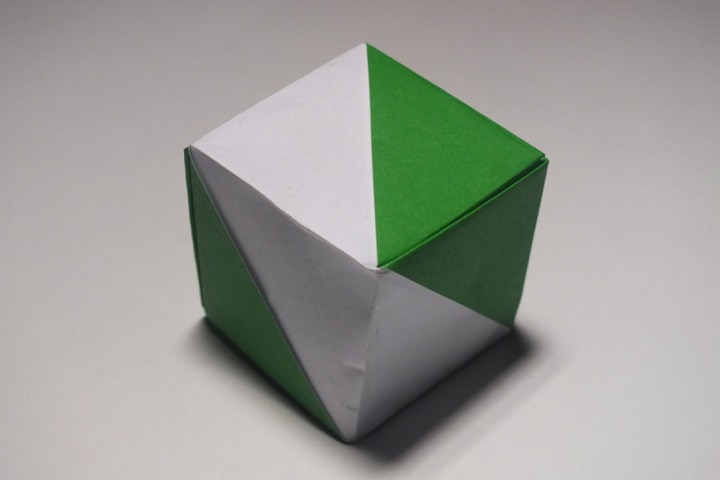 Origami Triangles on cube by John Montroll on giladorigami.com
