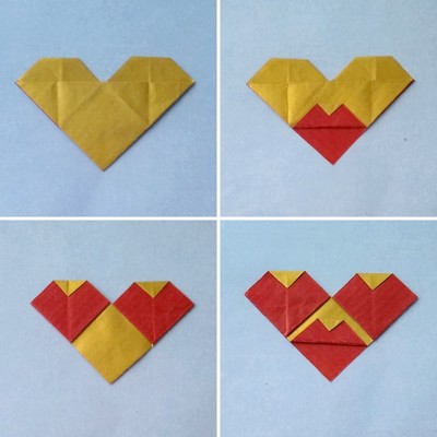 Origami 3-2-1-0 hearts on heart by Michel Grand on giladorigami.com