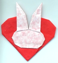 Origami Rabbit head on heart by Michel Grand on giladorigami.com
