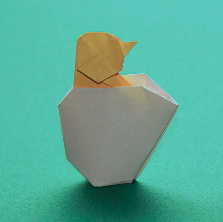 Origami Chick in egg (Happy birthday) by Sergei Afonkin on giladorigami.com