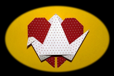 Origami Heart with crane by Andrea Peggion on giladorigami.com