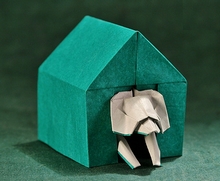 Origami Dog in a doghouse by Stephen Weiss on giladorigami.com