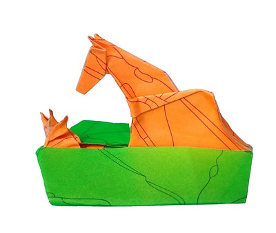 Origami Horse in trough by Leonardo Pulido Martinez on giladorigami.com