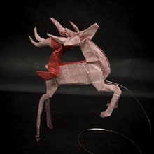 Origami White deer with red scraf by Pei Haozheng on giladorigami.com