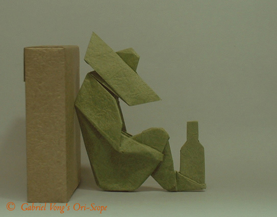 Origami Sleeping it off 2 - man and bottle by Neal Elias on giladorigami.com
