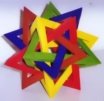 Origami 5 intersecting tetrahedra by Thomas Hull folded by Gilad Aharoni