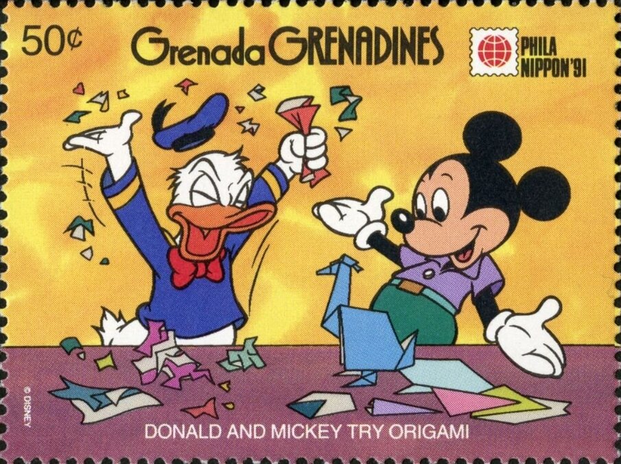 Grenada Grenadines 1991 Phila Nippon 91 (50c) Donald and Mickey try origami (Postage)