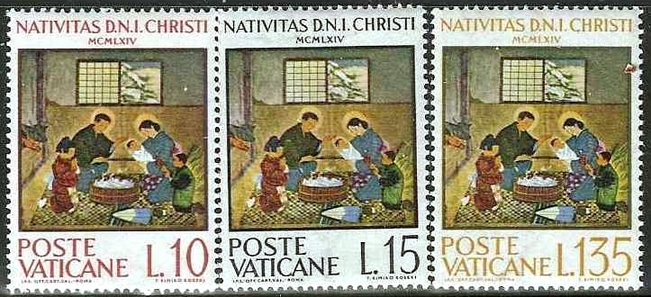 Vatican city 1964 Japanse nativity scene by Teresa Kimiko Koseki - (set of 3) paper plane (Postage)