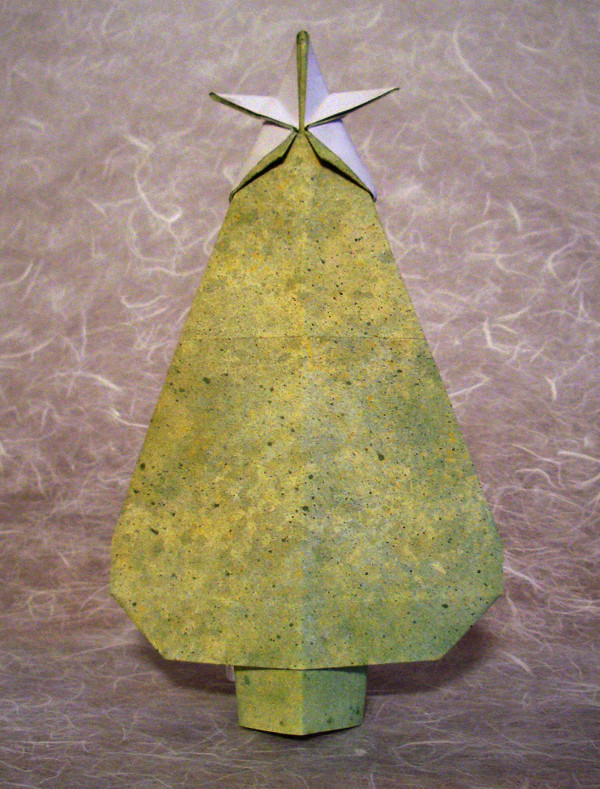 Origami Christmas tree by Jodi Fukumoto. Folded from a $ proportioned rectangle of 