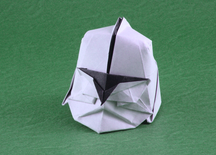 Origami Clone trooper helmet by Morisue Kei. Folded from a square of origami paper by Gilad Aharoni on giladorigami.com