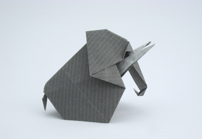 Origami Elephant by Kunihiko Kasahara. Folded from a square of Kraft origami paper by Gilad Aharoni on giladorigami.com