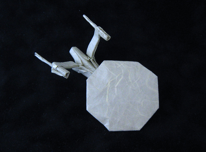 Origami Enterprise NCC-1701 by Andrew Pang. Wet-folded from 2 triangles of mulberry paper by Gilad Aharoni on giladorigami.com