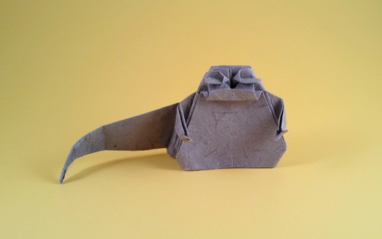 Origami Jabba the Hut by Chris Alexander. Folded from a square of mulberry paper by Gilad Aharoni on giladorigami.com