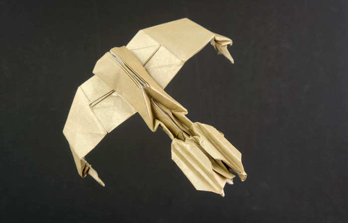 Origami Klingon Bird of prey by Jens-Helge Dahmen. Folded from a square of Nicolas Terry's Tissue-foil by Gilad Aharoni on giladorigami.com