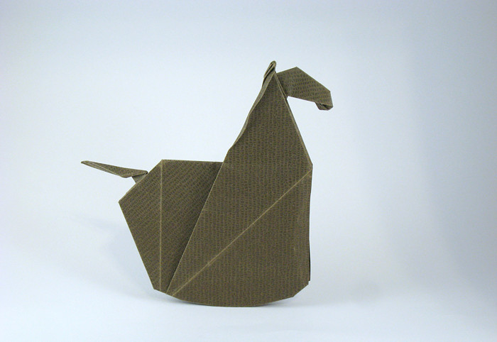 Origami Rocking horse by Jeremy Shafer. Folded from a square of Kraft origami paper by Gilad Aharoni on giladorigami.com