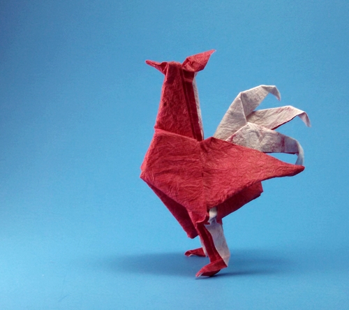 Origami Rooster by John Montroll folded by Gilad Aharoni