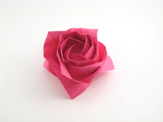 Origami Rose - diagonal by Toshikazu Kawasaki. Folded from a square of Vietnamese wrapping-paper by Gilad Aharoni on giladorigami.com