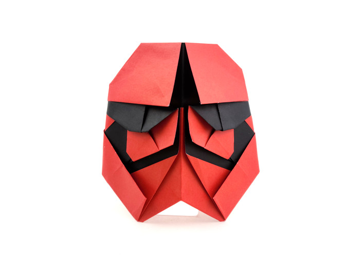 Origami First Order Stormtroopers or Sith trooper helmet by Chris Alexander. Folded from a square of duo origami paper by Gilad Aharoni on giladorigami.com