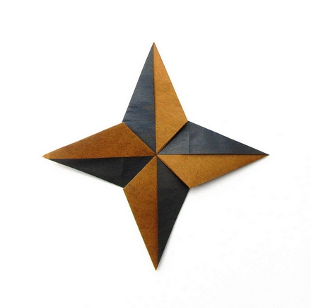 Origami Radiant four-pointed star by Russell Cashdollar on giladorigami.com