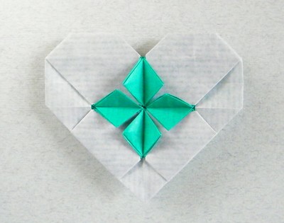 Origami Heart with clover by Meenakshi Mukerji on giladorigami.com