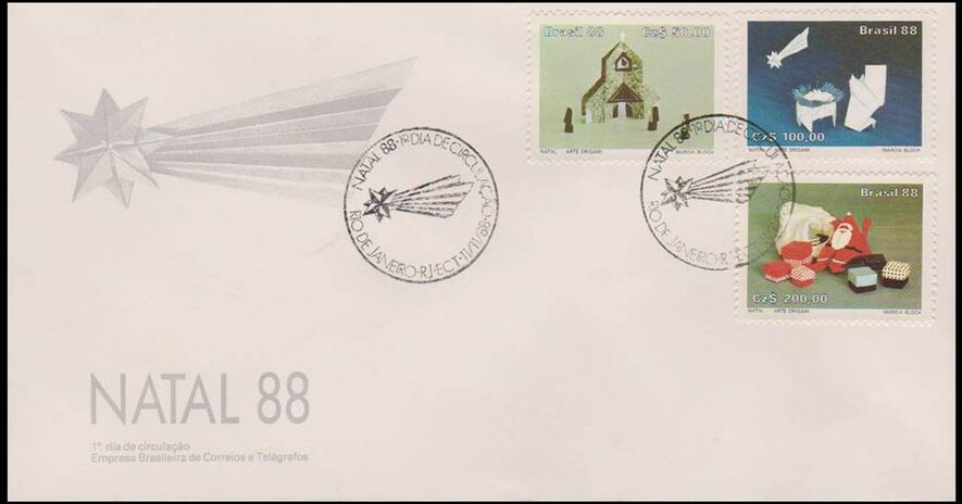 Brazil 1988 Christmas - FDC has postmark and star on cover (FDC)