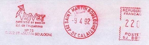 France 1992 Rivet - Pajarita postmark (Postmark)